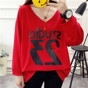 [CL-023] สีแดง /เสื้อคอวี  สกีนตัวเลข 23 