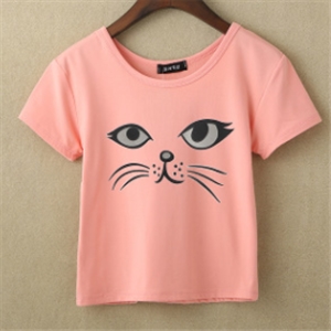 [TS-001] สีชมพู / พิมพิ์ลายหน้าแมว  เสื้อยืด 