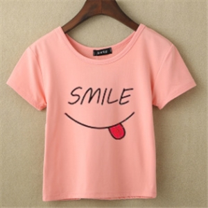 [TS-004] สีชมพู / ลาย smile เสื้อยืด