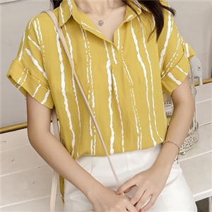 [FS-053] สีเหลือง / เสื้อคอวี ผ้าฝ้าย คอปก  