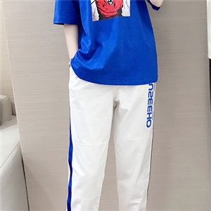 [ST-041] เสื้อ+กางเกง สกีนรูปคน  ชุดกีฬา  สีน้ำเงิน