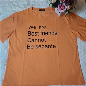 [BT-130] สีส้ม / เสื้อคอกลม แขนสั้น  สกีนตัวอักษร Best Friends