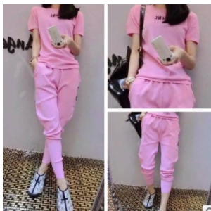 [ST-0023] ชุดลำลอง เสื้อ+กางเกง สีชมพู   M   L     XL 