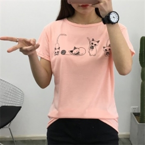 [TS-085] สีชมพู / ลายแมวน้อย เสื้อคอกลม  ผ้านิ่ม     F  +////