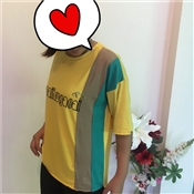 [BT-070] สีเหลือง / เสื้อคอกลม  แต่งสี สกีน   ผ้านิ่มเด้ง  