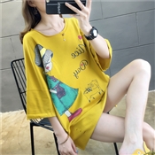 [BT-098] สีเหลือง / เสื้อคอกลม พิมพิ์ลายการ์ตูนเด็กผู้หญิง