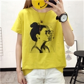 [BT-001] สีเหลือง / เสื้อคอกลม  พิมพิ์ลายรูปคน 